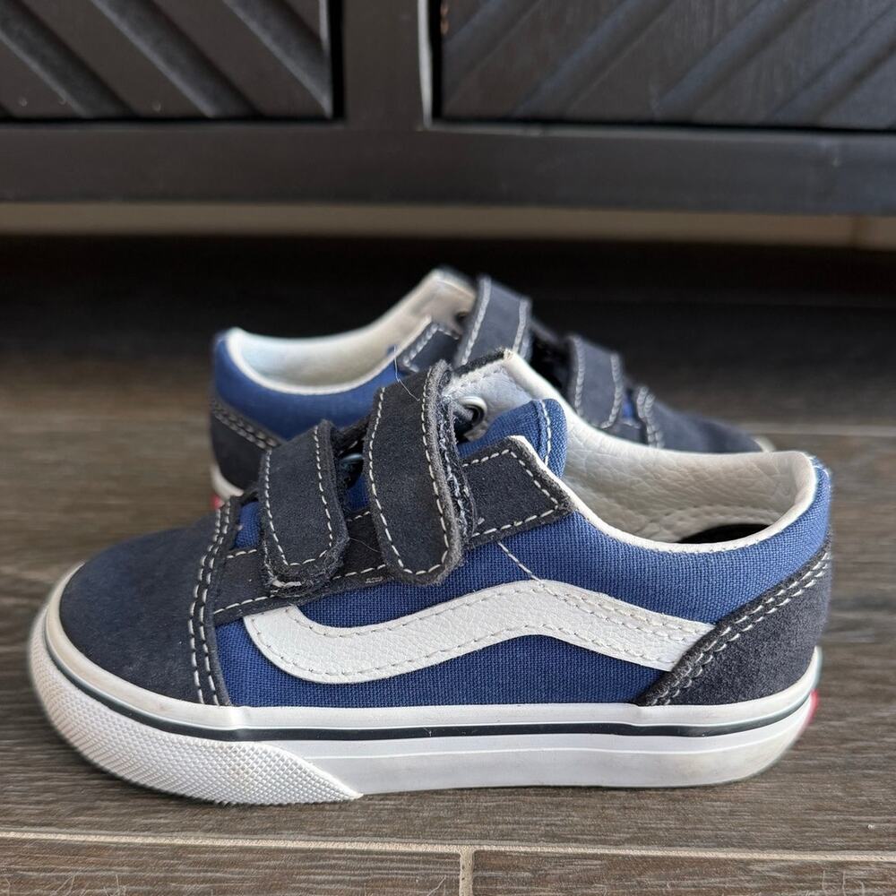 Vans Old Skool V Toddler Navy Blue Velcro Sneakers Size 7